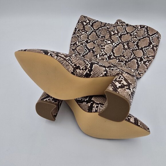 Snake Print Womens Knee-High Boots Size Unknown Brown Faux Leather Block Heel - Picture 5 of 8